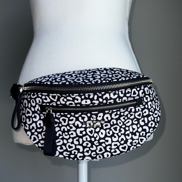 Kate Spade Chelsea Leopard Heart Belt Bag animal print black white - Picture 9 of 16